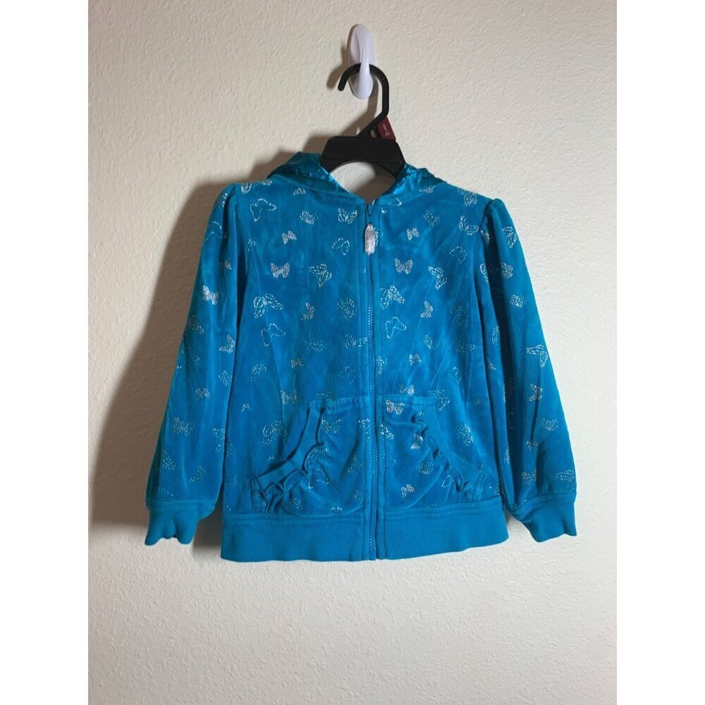 Arizona Jean Co Butterfly Print Zip up Hoodie Toddler Girl Size 4T Teal AD6